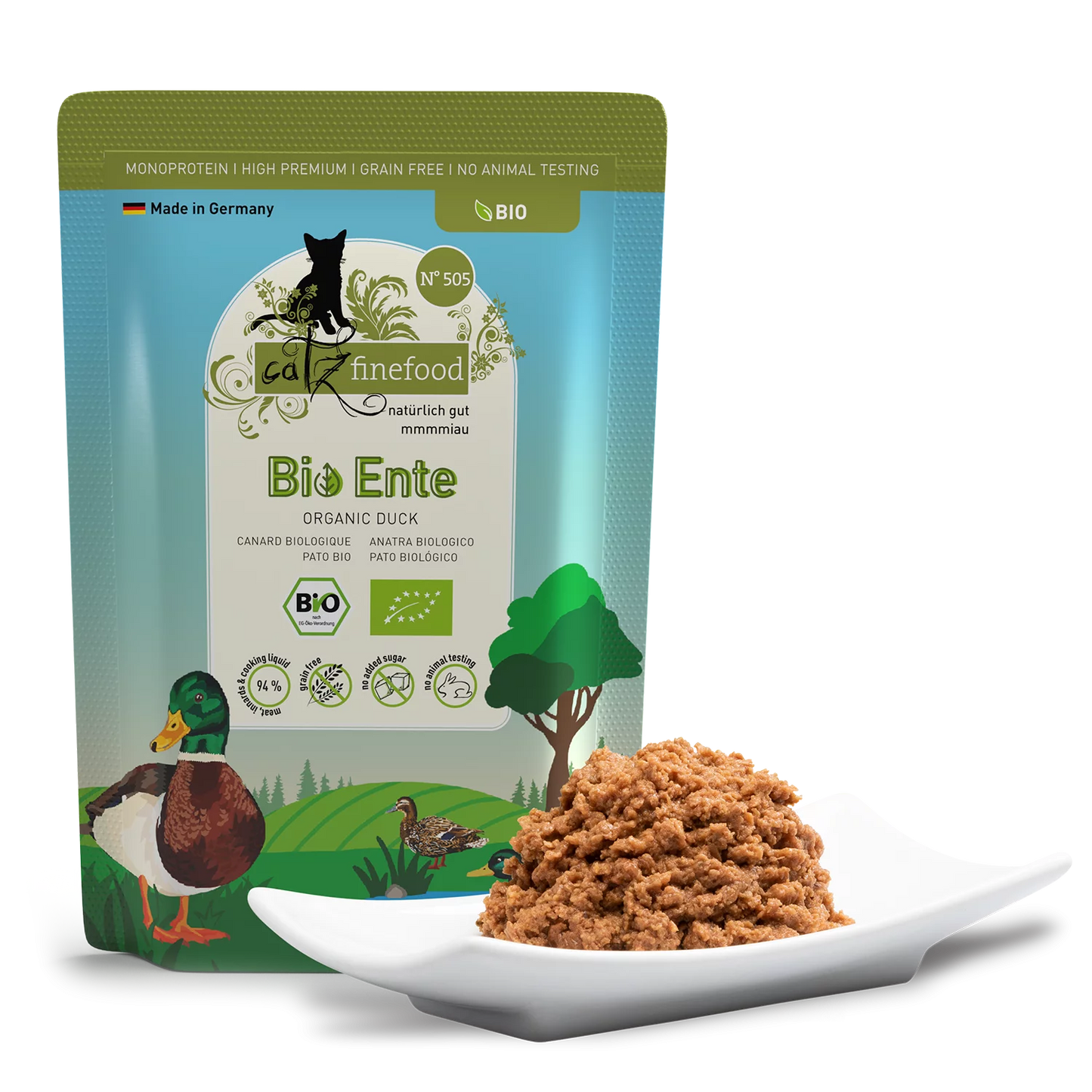 Økologisk våtfôr av and | til katt