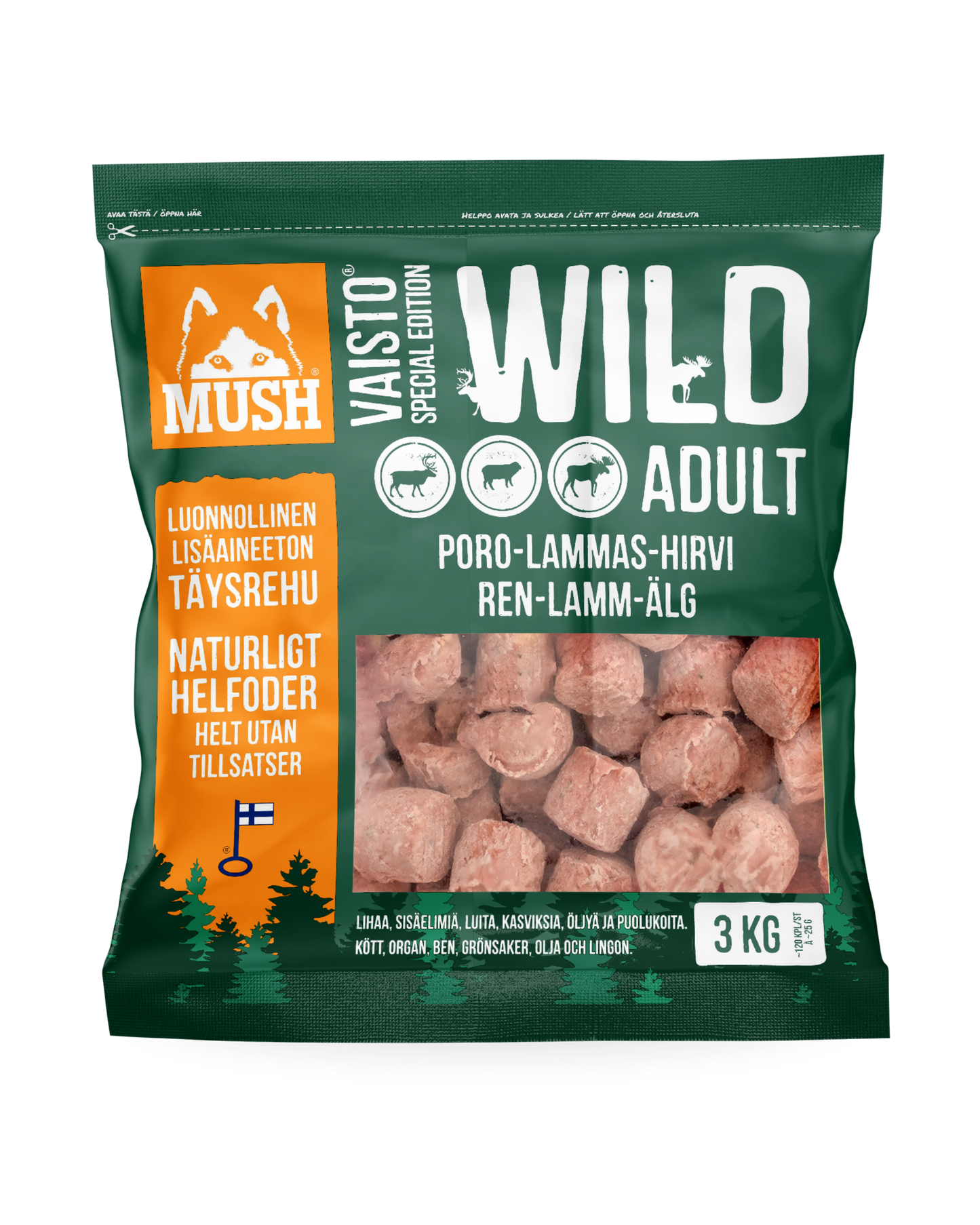 Frozen complete food of reindeer, lamb, and moose | dog