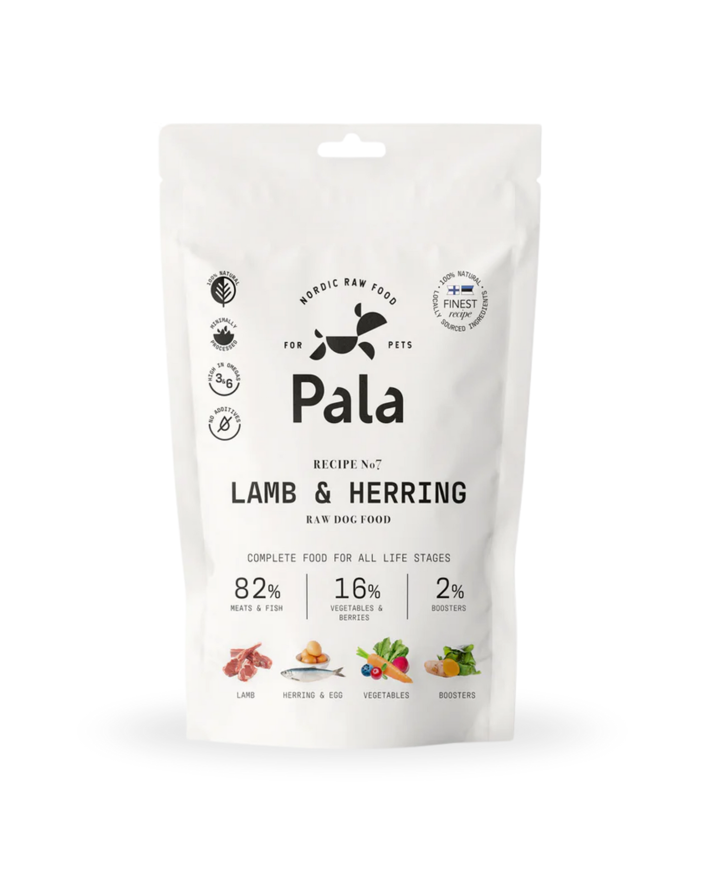 Complete food with lamb and herring