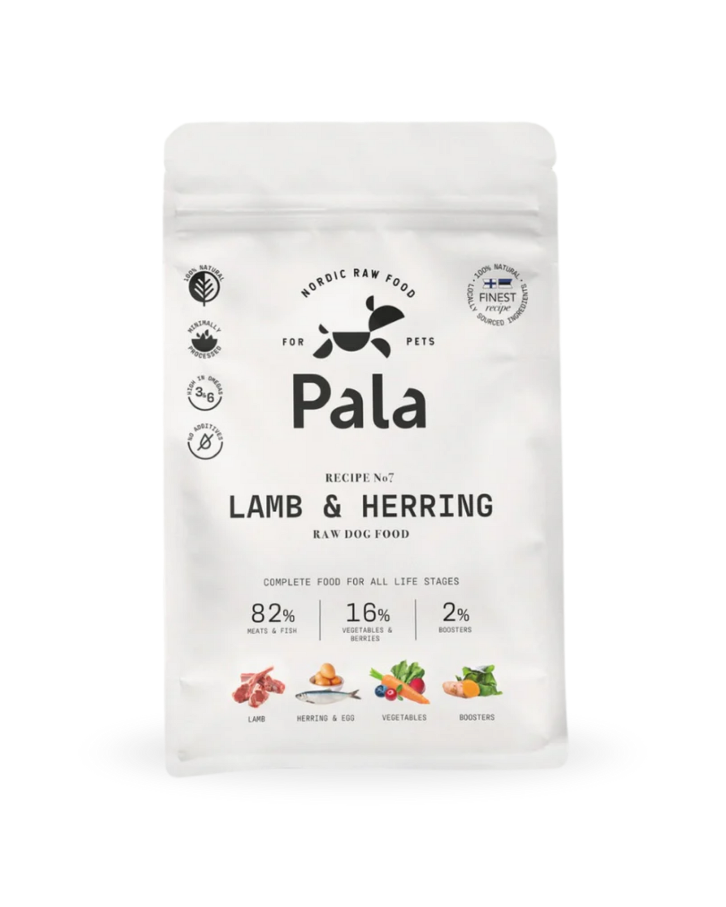 Complete food with lamb and herring