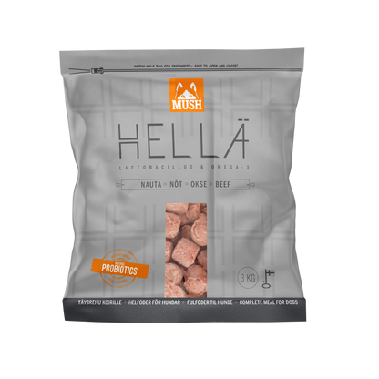 Frozen complete beef and fermented vegetable dog food