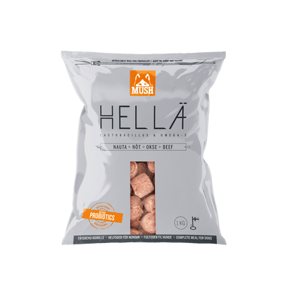 Frozen complete beef and fermented vegetable dog food
