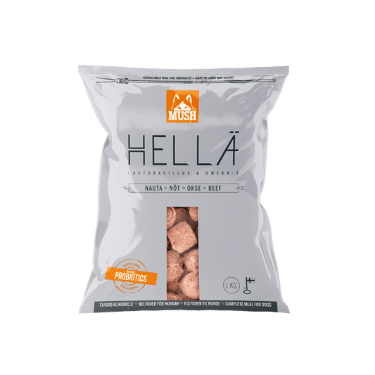 Frozen complete beef and fermented vegetable dog food